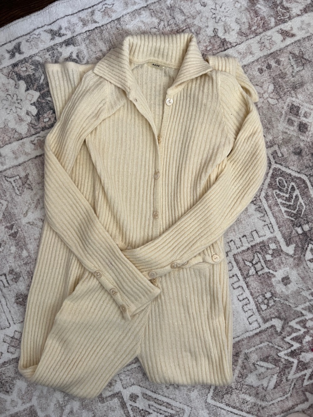 RUVE Cream Ribbed Knit Jumpsuit